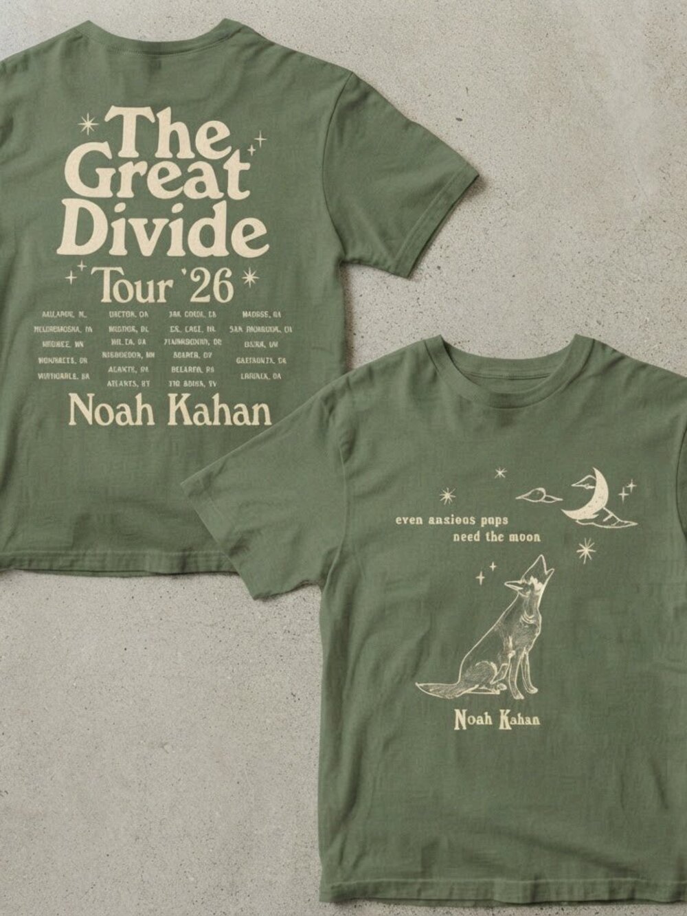 Noah Kahan The Great Divide Tour 2026 Green T-Shirt S-4XL